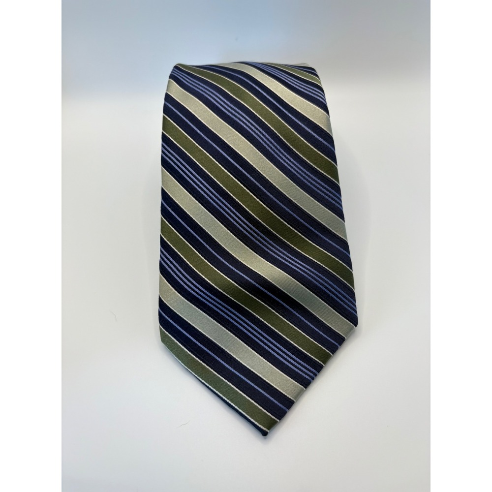 Jones New York Mens Silk Tie Blue Green Silver Striped Classic Necktie